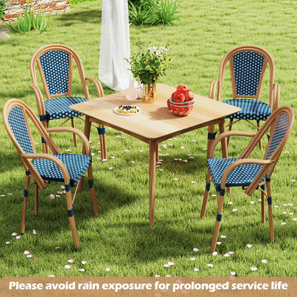 Hand-Woven PE Wicker Outdoor French Bistro Chairs Set of 2