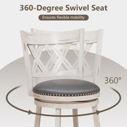 25.5 Inch Hand-Antiqued Stool Set of 2 with Wider Padded Seat-White