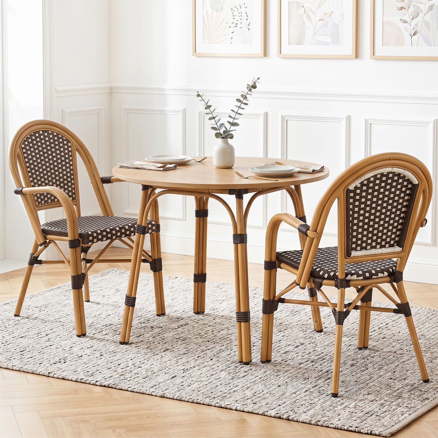 PE Wicker Bistro Dining Chairs Set of 2 - 400 lbs Capacity