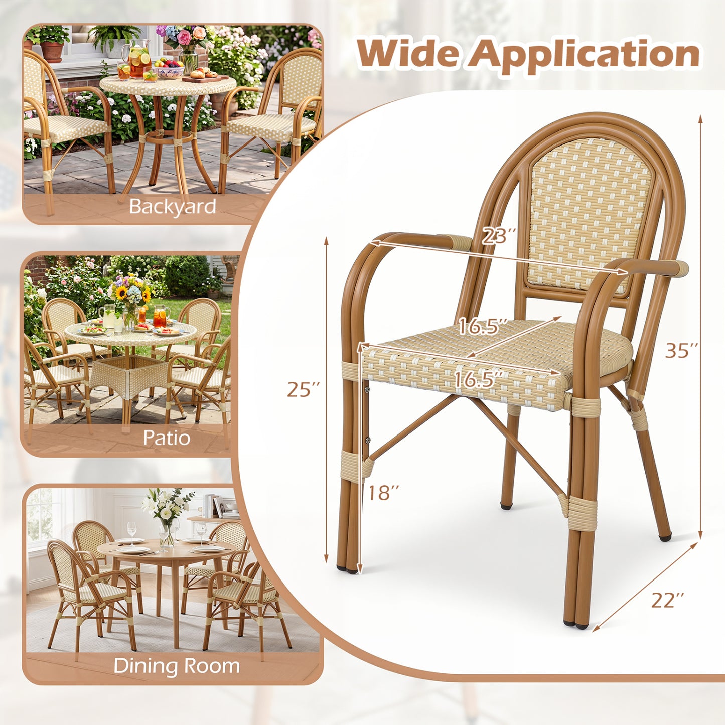 PE Wicker Bistro Dining Chairs Set of 2 - Yellow