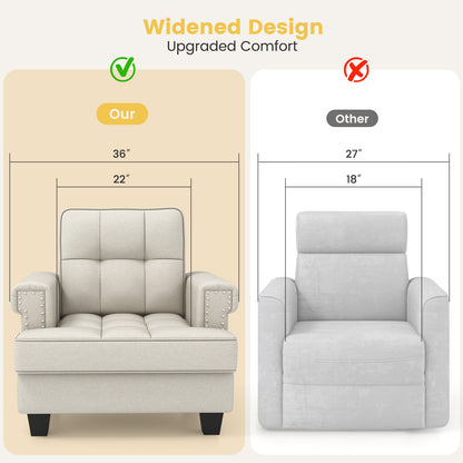 Mid-century Modern Accent Armchair Tufted Linen Club Chair-Beige