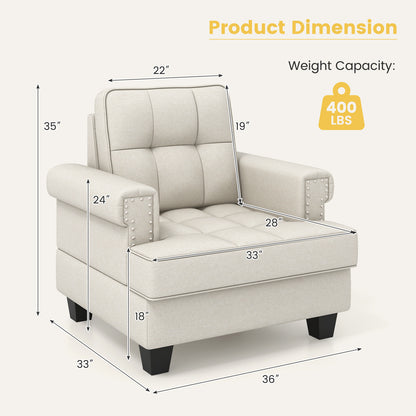 Mid-century Modern Accent Armchair Tufted Linen Club Chair-Beige