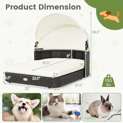 Rattan Pet Daybed with Adjustable Canopy for Small & Medium Dogs