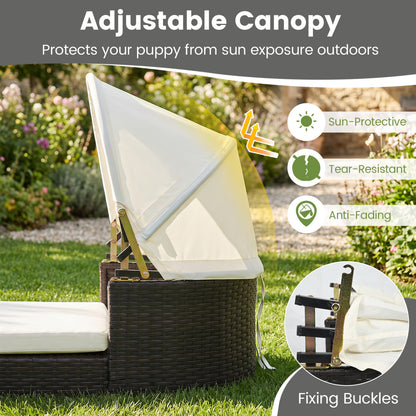 Rattan Pet Daybed with Adjustable Canopy for Small & Medium Dogs
