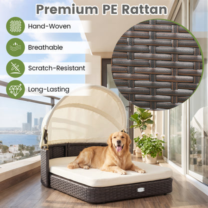 Rattan Pet Daybed with Adjustable Canopy for Small & Medium Dogs