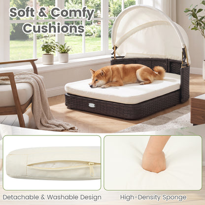 Rattan Pet Daybed with Adjustable Canopy for Small & Medium Dogs