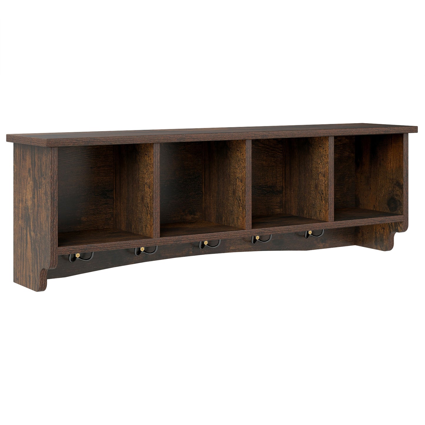 Wall-Mounted Storage Cabinet Hanging Entryway Shelf Coat Rack - Brown