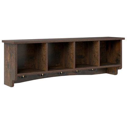 Wall-Mounted Storage Cabinet Hanging Entryway Shelf Coat Rack - Brown