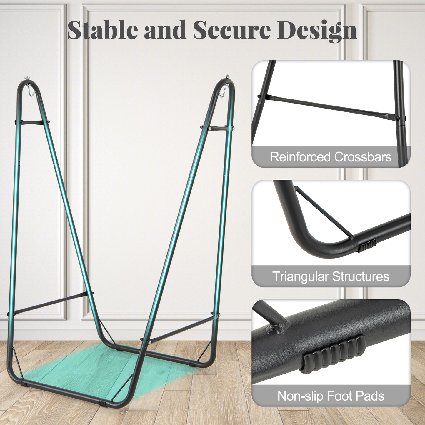 Hammock Chair with Heavy Duty Metal Frame and Side Pocket-Gray