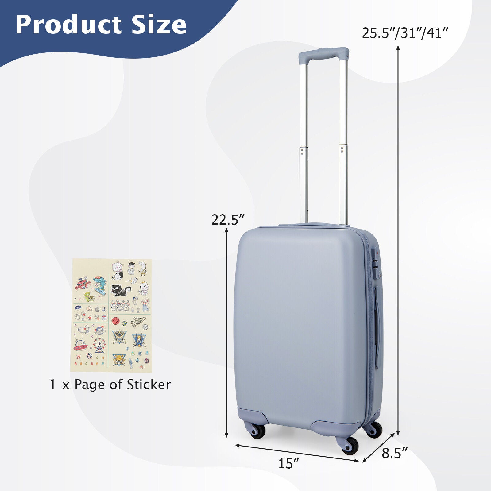 Hardside Luggage with Spinner Wheels with TSA Lock and Height Adjustable Handle-Blue