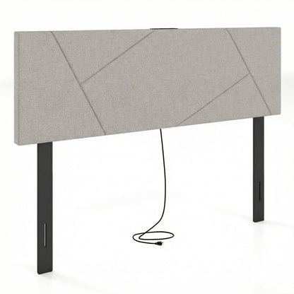 Headboard for Full Size Bed and Queen Geometric Upholstered Head Board-Gray