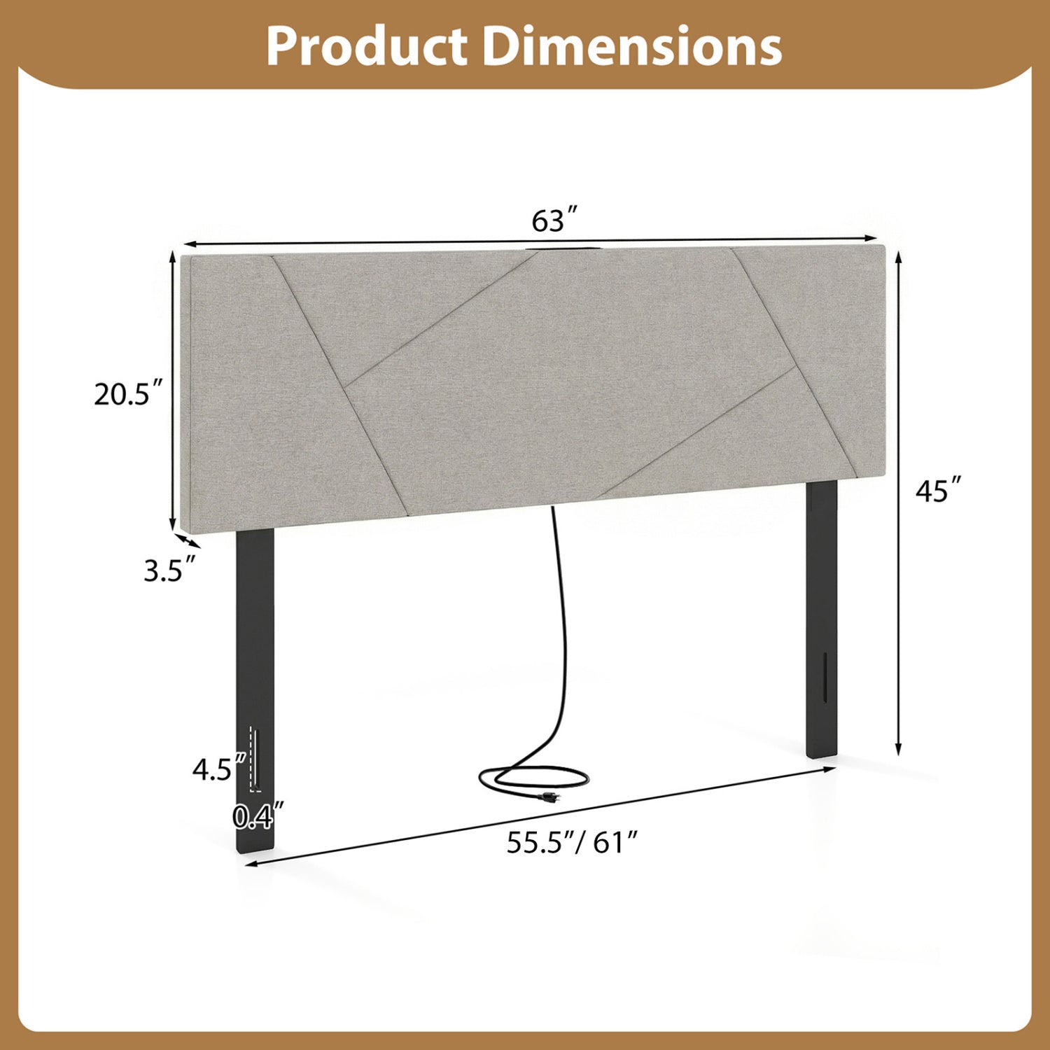 Headboard for Full Size Bed and Queen Geometric Upholstered Head Board-Gray