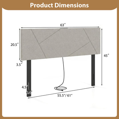 Headboard for Full Size Bed and Queen Geometric Upholstered Head Board-Gray