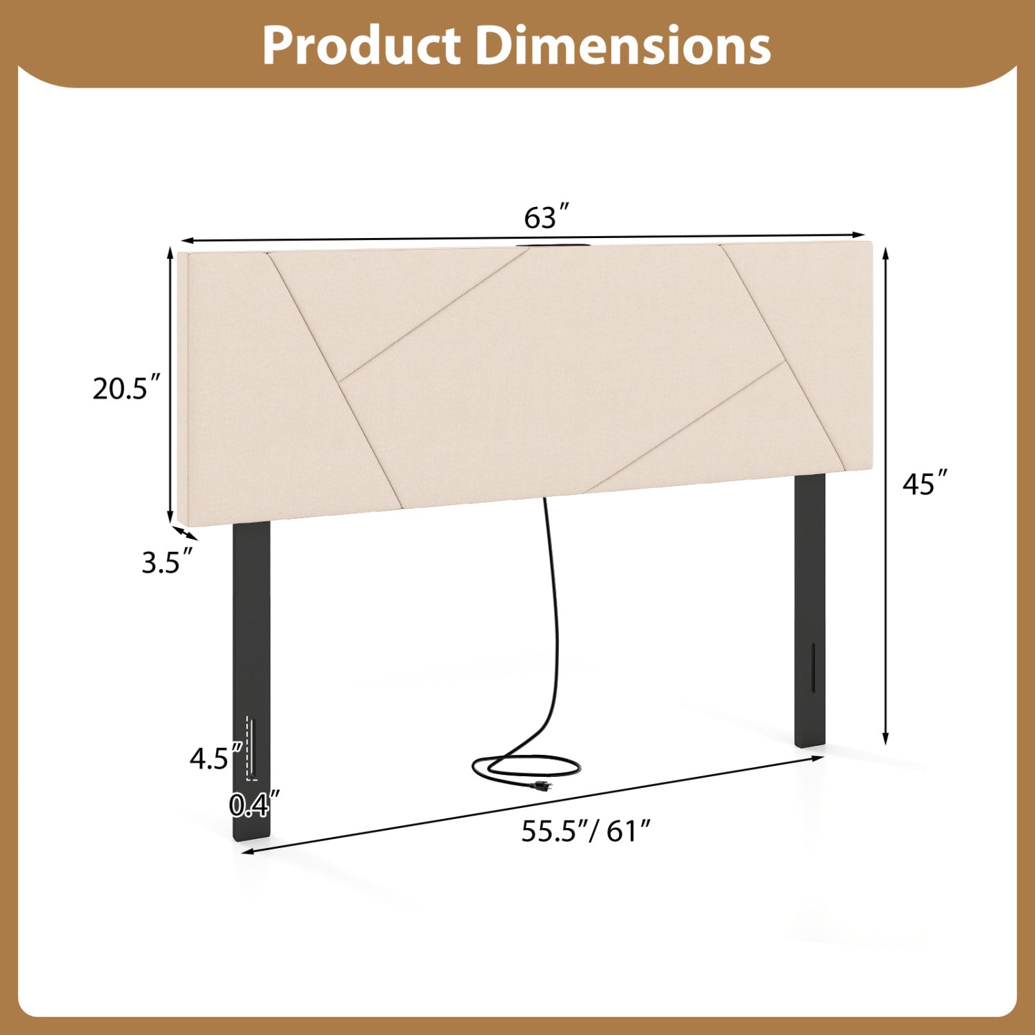 Headboard for Full Size Bed and Queen Geometric Upholstered Head Board-Beige