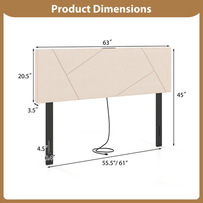 Headboard for Full Size Bed and Queen Geometric Upholstered Head Board-Beige