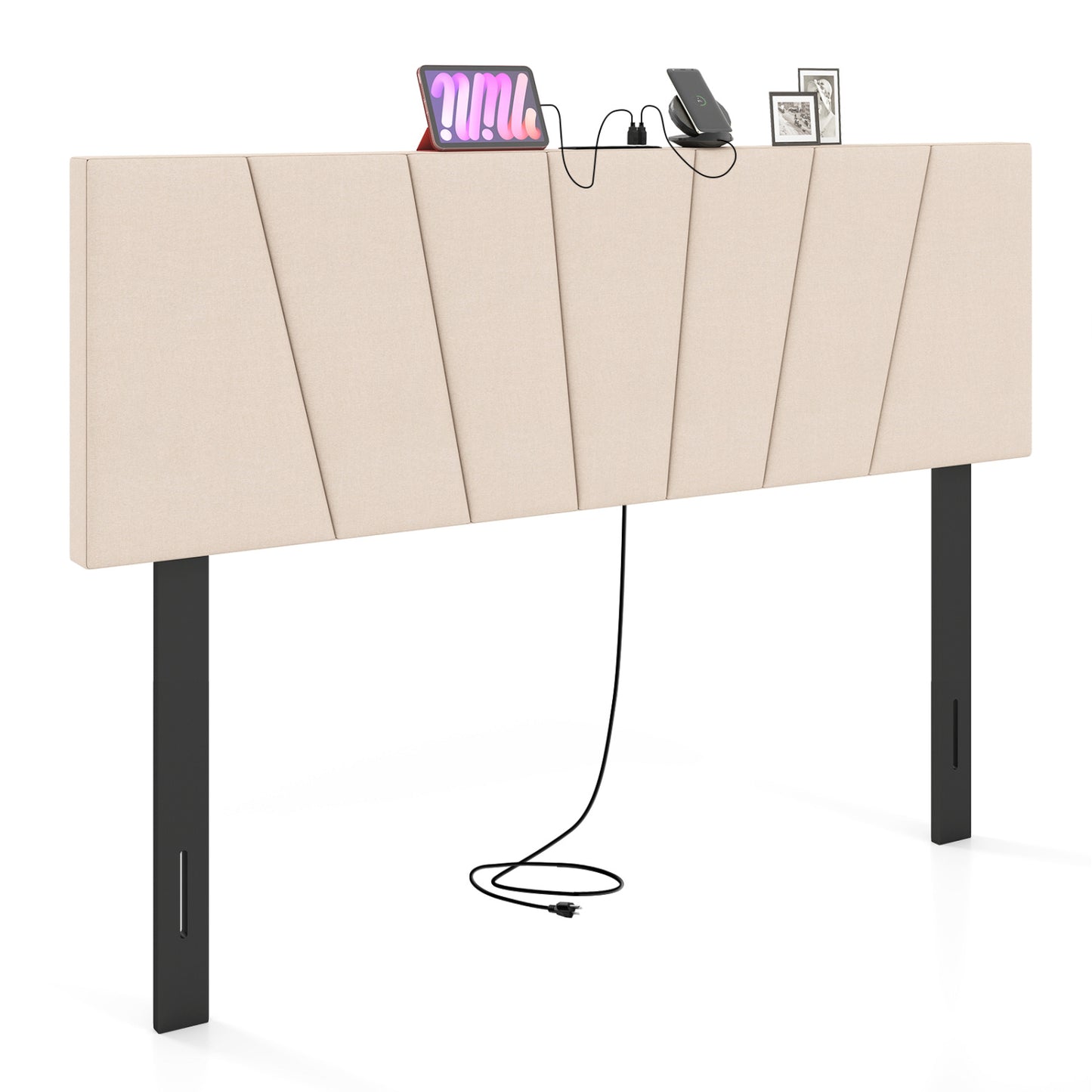 Headboard for Queen and Full Size Bed Geometric Upholstered Head Board-Beige