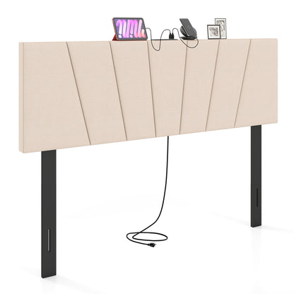 Headboard for Queen and Full Size Bed Geometric Upholstered Head Board-Beige