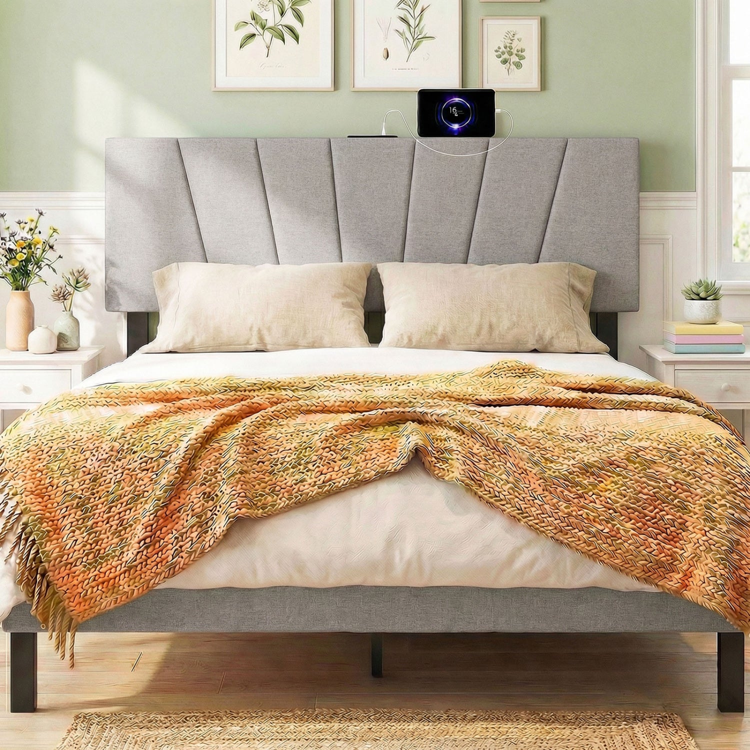 Headboard for Queen and Full Size Bed Geometric Upholstered Head Board-Gray