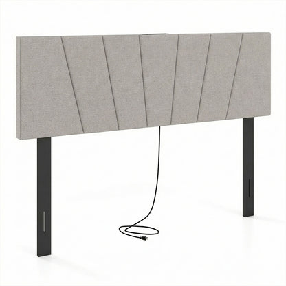 Headboard for Queen and Full Size Bed Geometric Upholstered Head Board-Gray