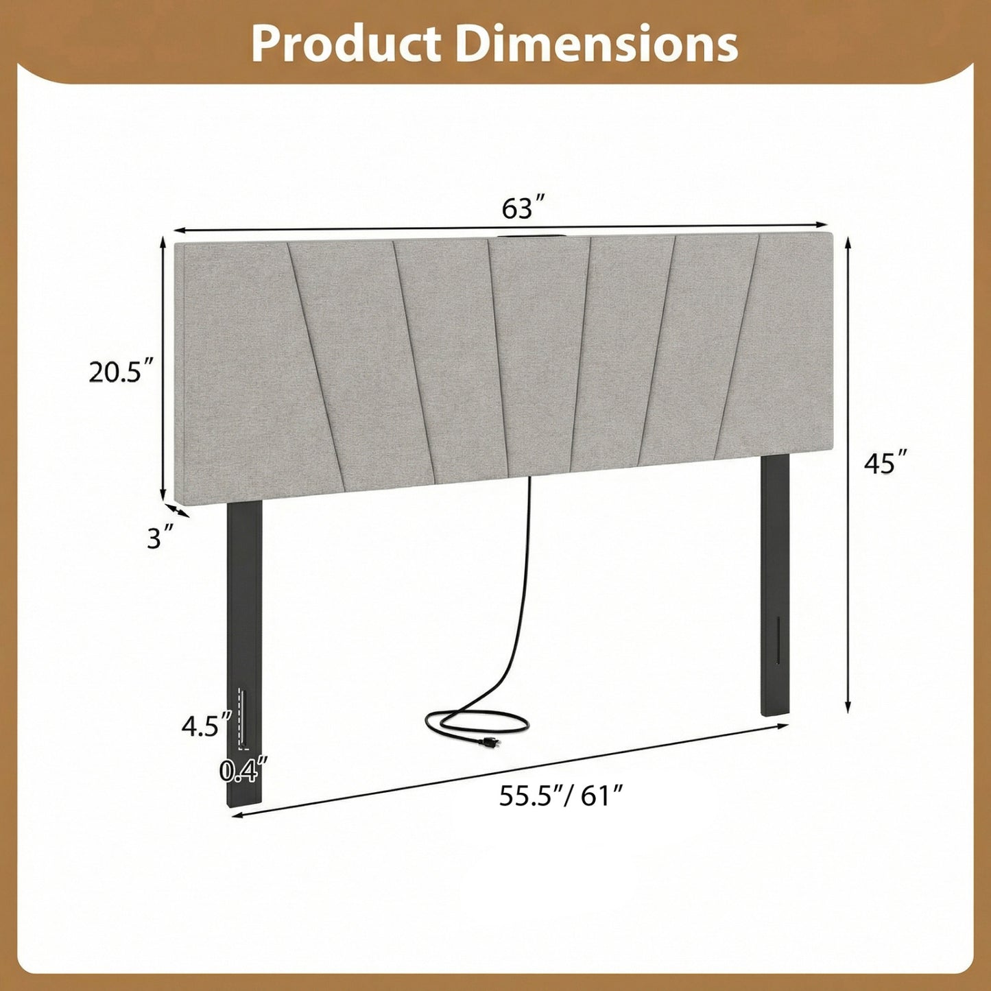 Headboard for Queen and Full Size Bed Geometric Upholstered Head Board-Gray