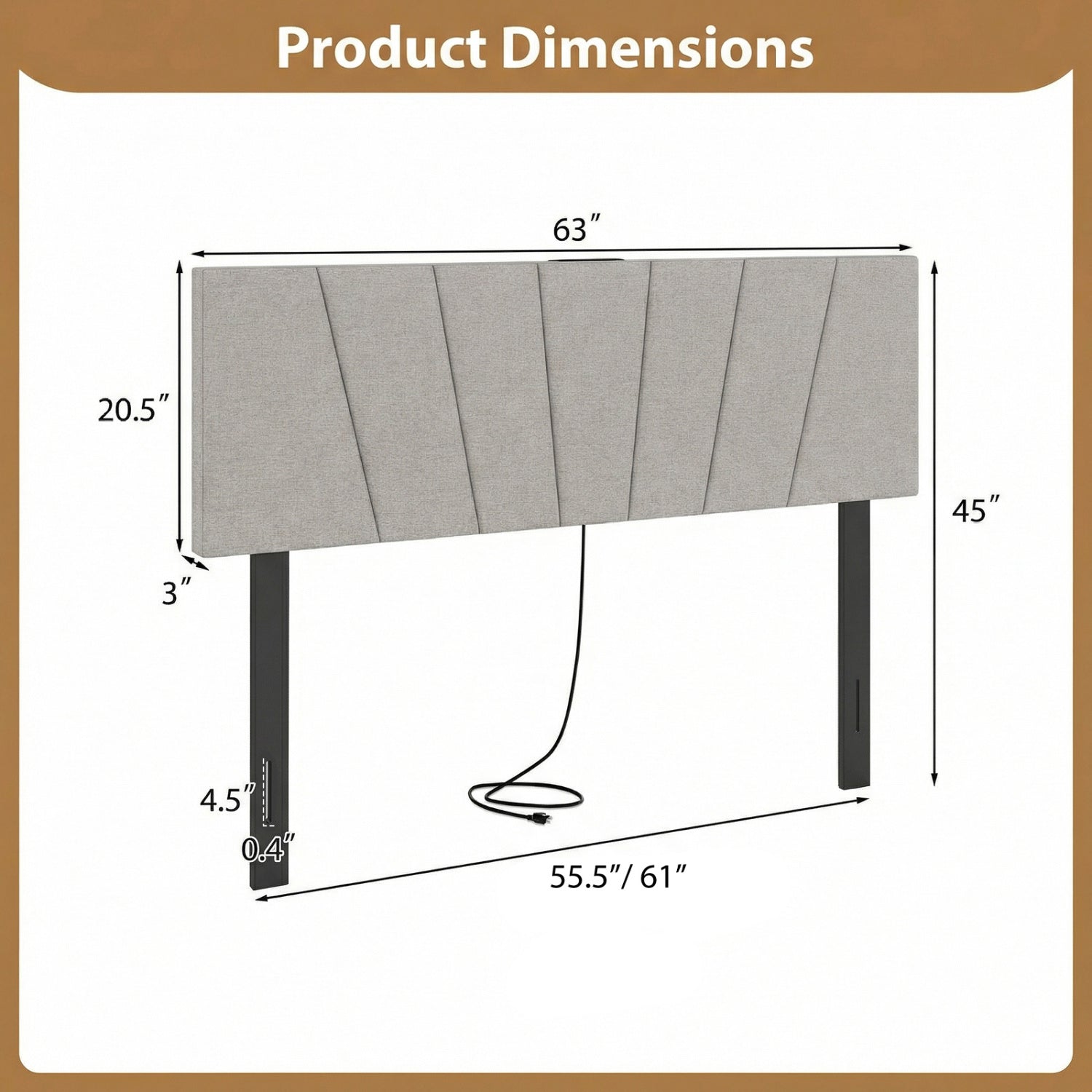 Headboard for Queen and Full Size Bed Geometric Upholstered Head Board-Gray