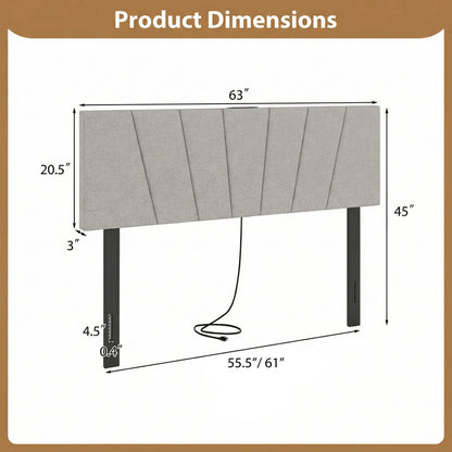 Headboard for Queen and Full Size Bed Geometric Upholstered Head Board-Gray