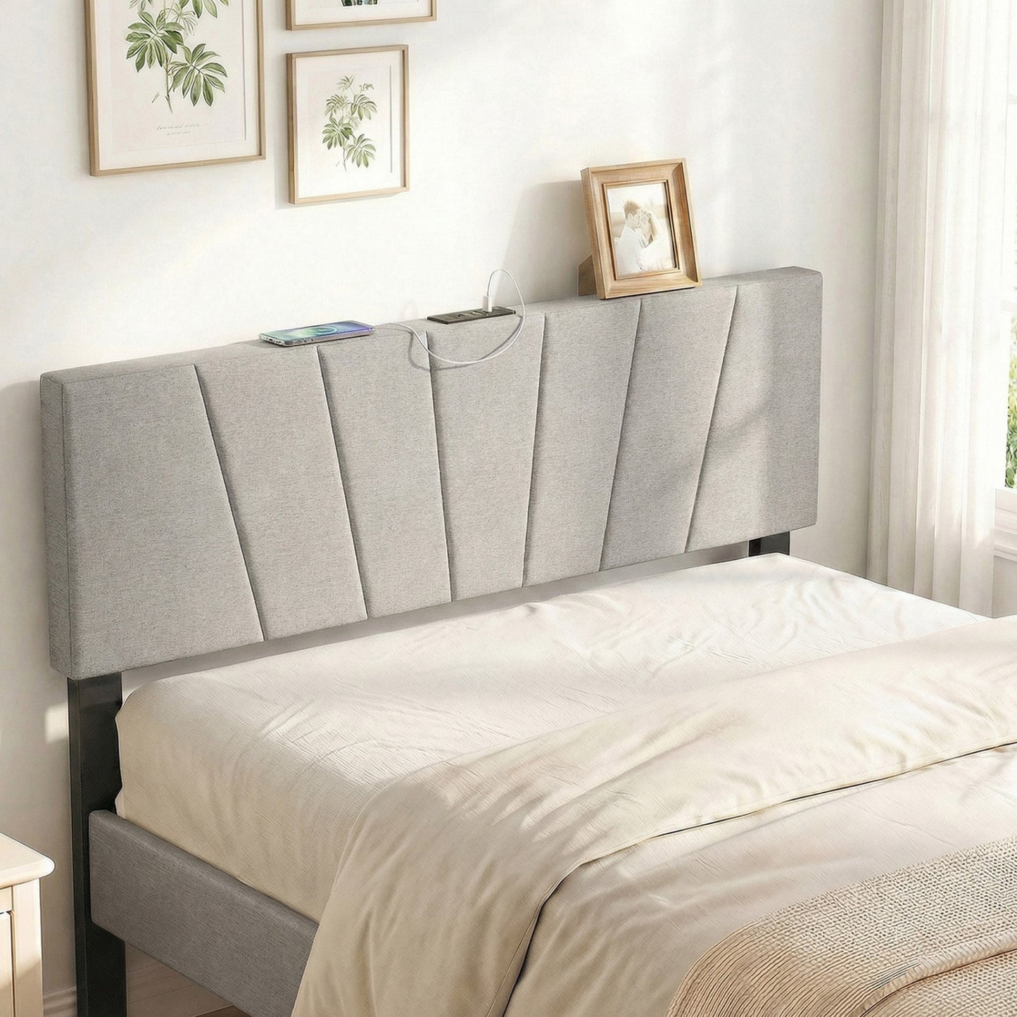Headboard for Queen and Full Size Bed Geometric Upholstered Head Board-Gray