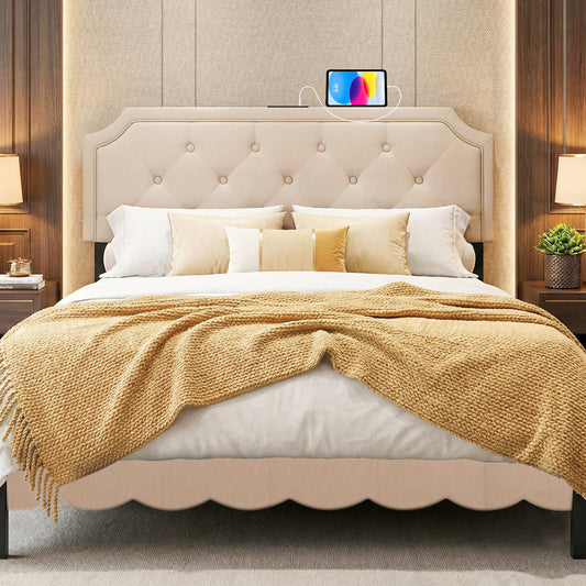 Headboard for Queen and Full Size Bed Tufted Upholstered Head Board-Beige