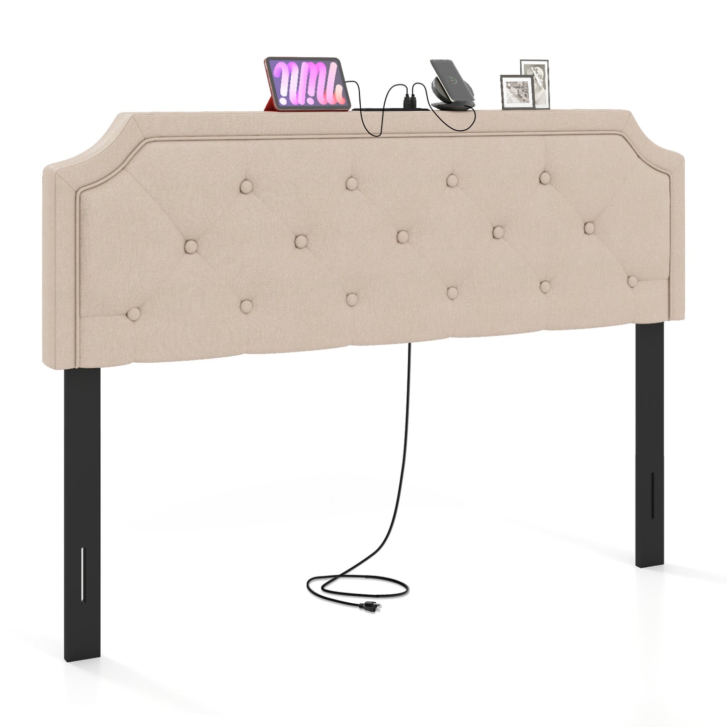 Headboard for Queen and Full Size Bed Tufted Upholstered Head Board-Beige