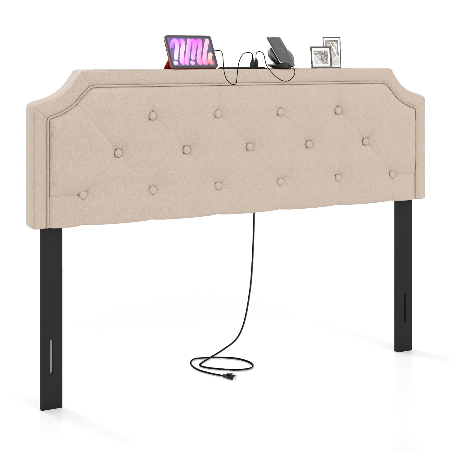 Headboard for Queen and Full Size Bed Tufted Upholstered Head Board-Beige