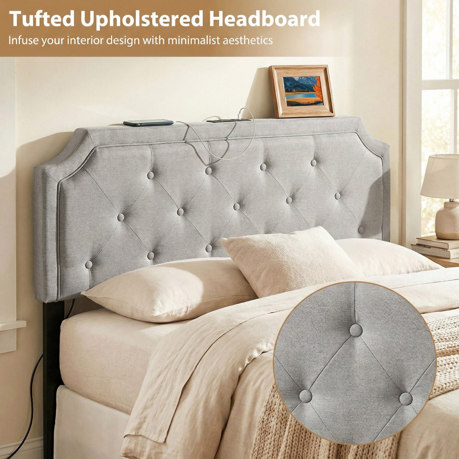 Headboard for Queen and Full Size Bed Tufted Upholstered Head Board-Gray