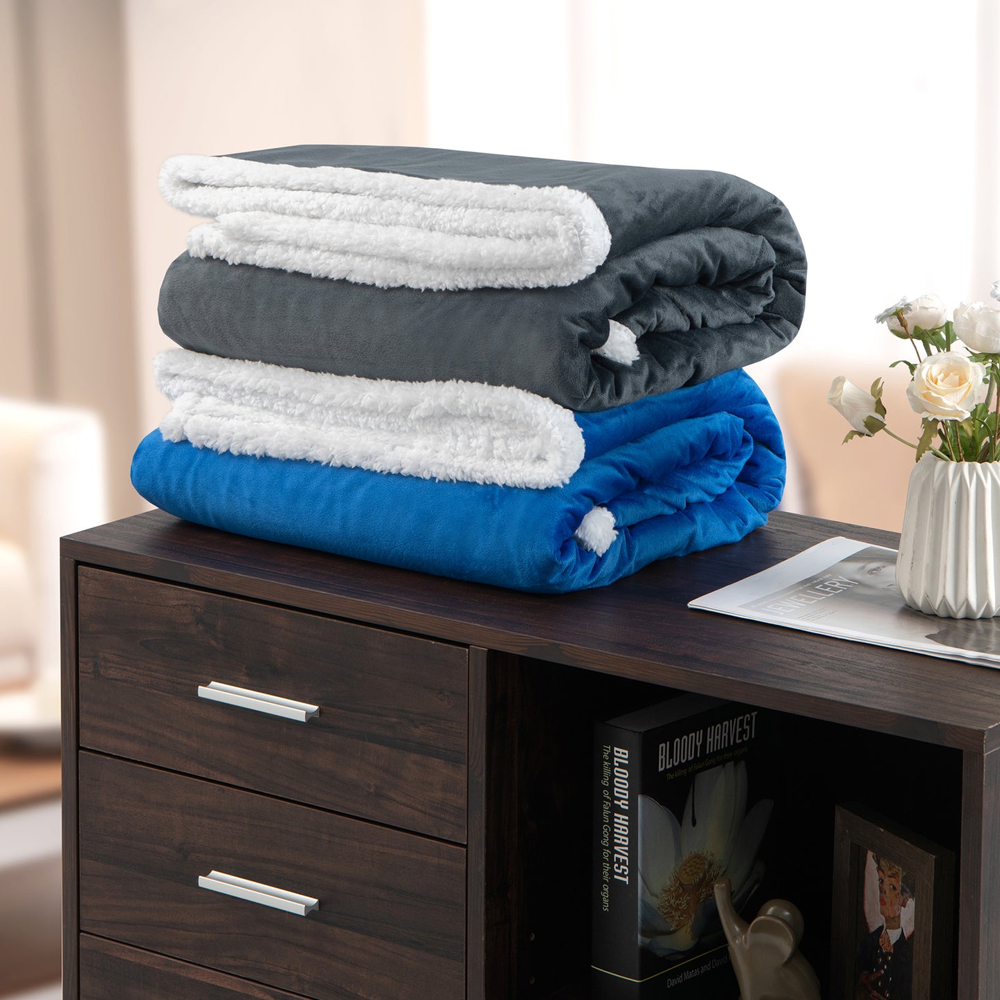 Heated Electric Blanket Throw with 10 Heat Levels-Blue
