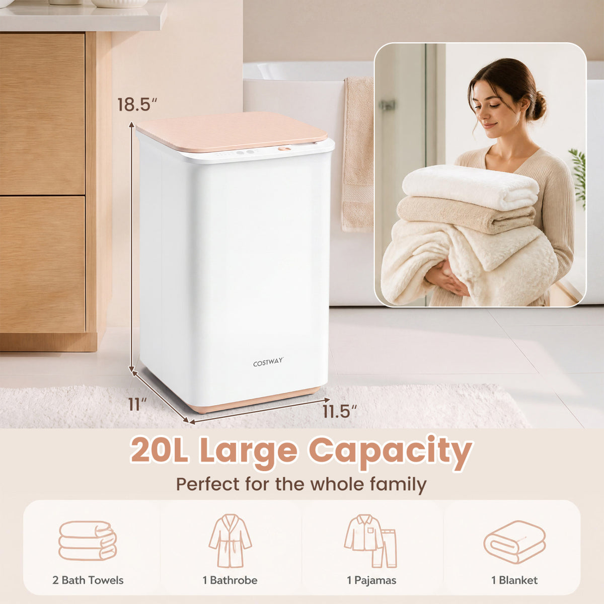 Heated Towel Warmer with Timer and Auto Shut-Off, 20L