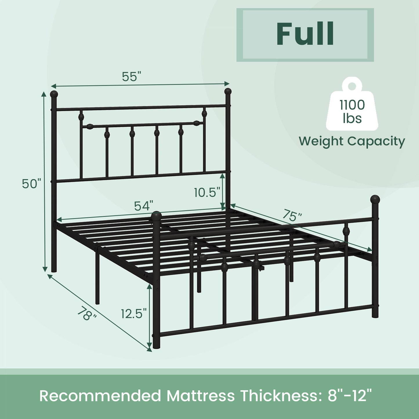 Full/Queen/Twin Size Heavy-duty Metal Bed Frame with Headboard