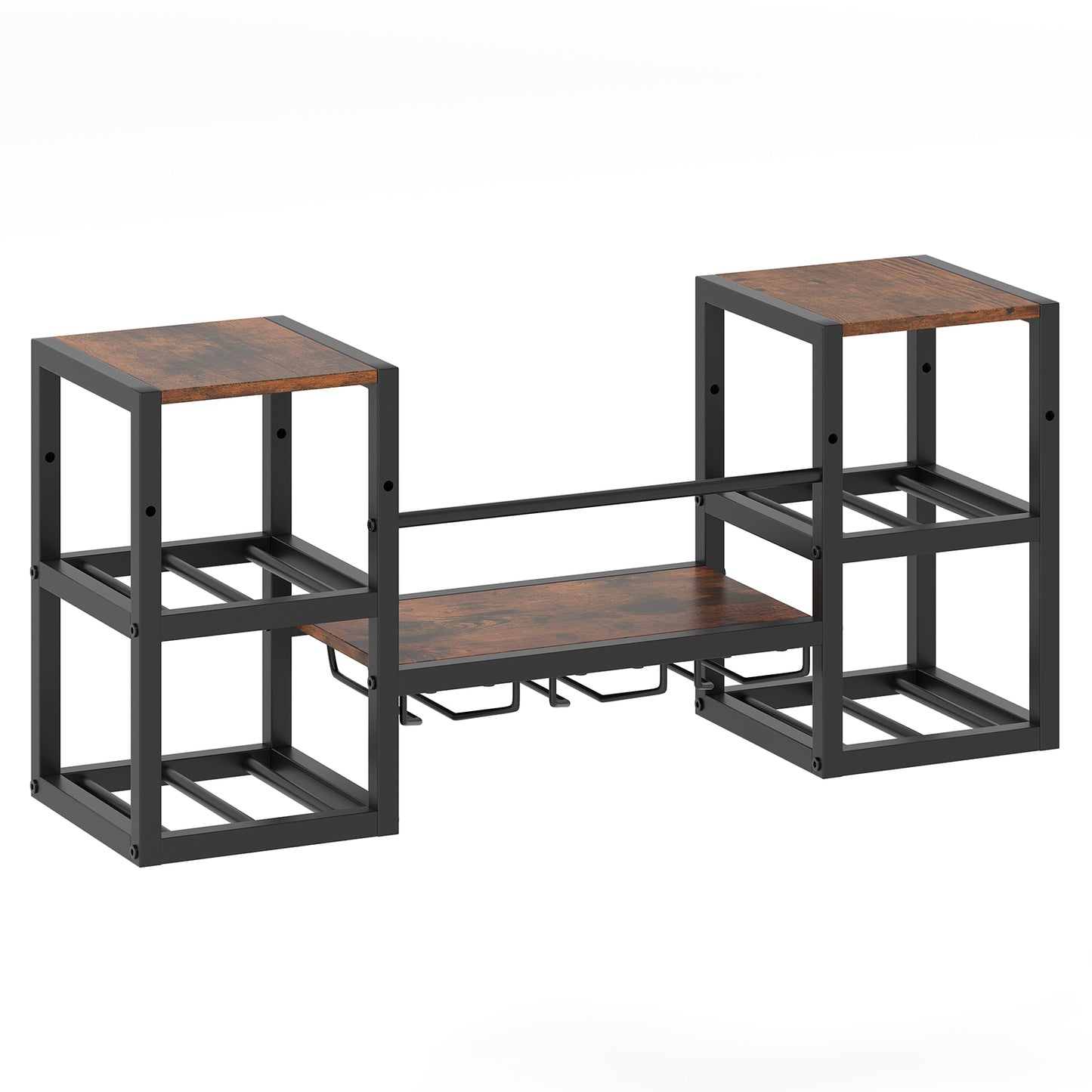 Heavy-duty Wall Mounted Wine Rack with Glass Holder Metal Frame 8-Bottle Holder-Rustic Brown