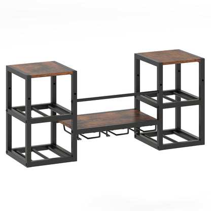 Heavy-duty Wall Mounted Wine Rack with Glass Holder Metal Frame 8-Bottle Holder-Rustic Brown