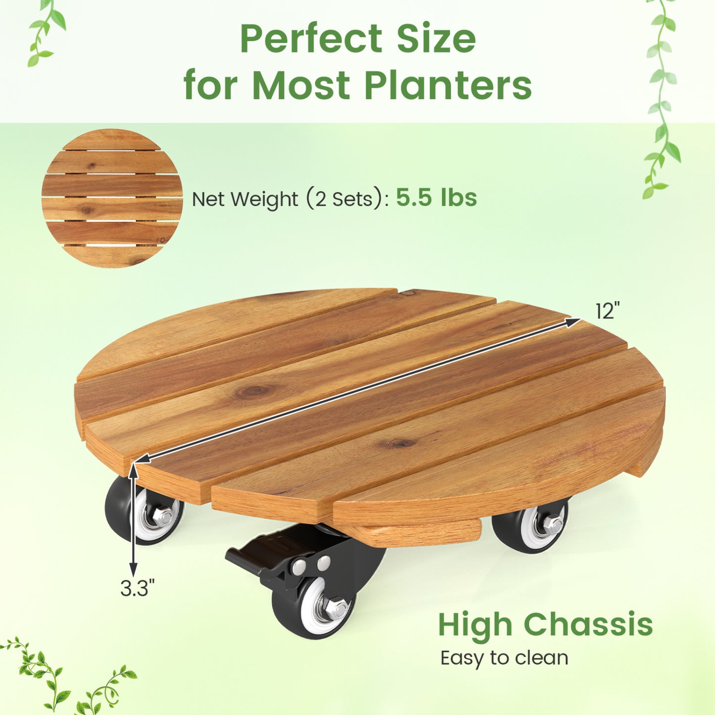Rolling Plant Stand Set of 2 with Lockable Casters