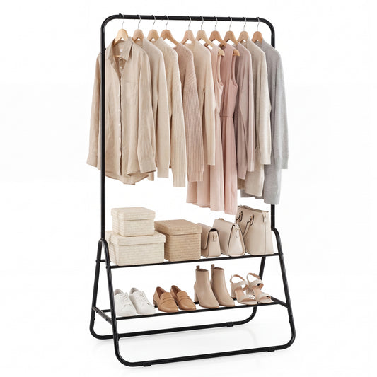 Heavy Duty Clothes Rack with Hanging Rod and Storage Shelves