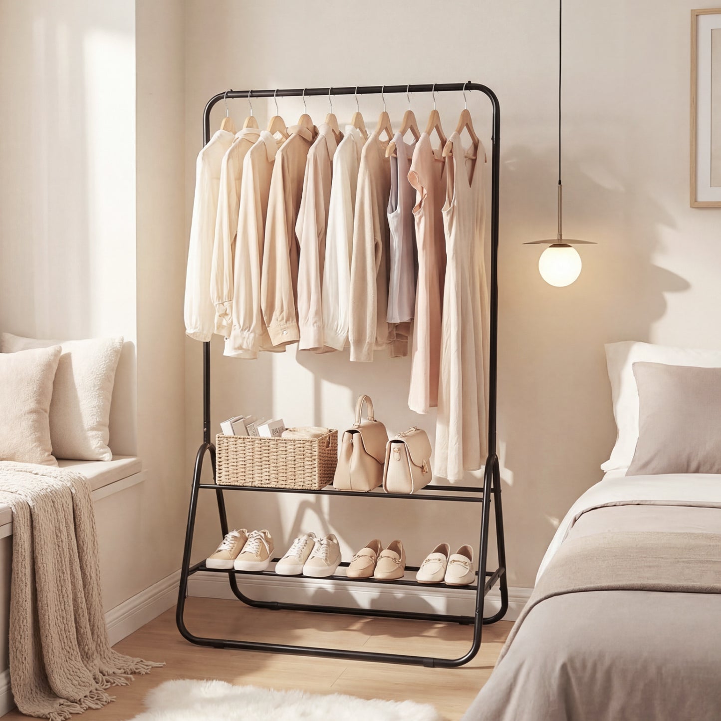 Heavy Duty Clothes Rack with Hanging Rod and Storage Shelves