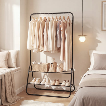 Heavy Duty Clothes Rack with Hanging Rod and Storage Shelves