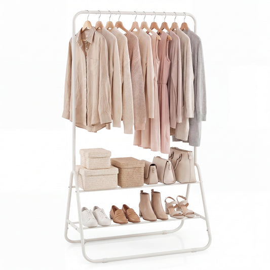 Heavy Duty Clothes Rack with Hanging Rod and Storage Shelves