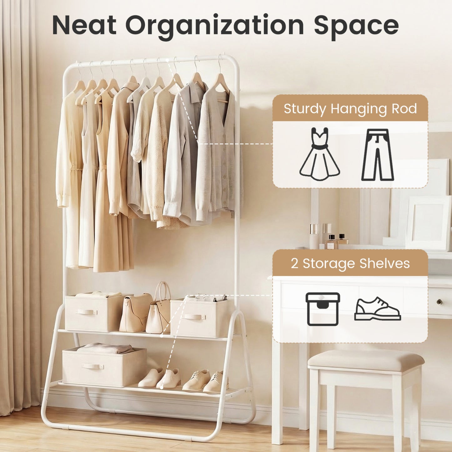 Heavy Duty Clothes Rack with Hanging Rod and Storage Shelves