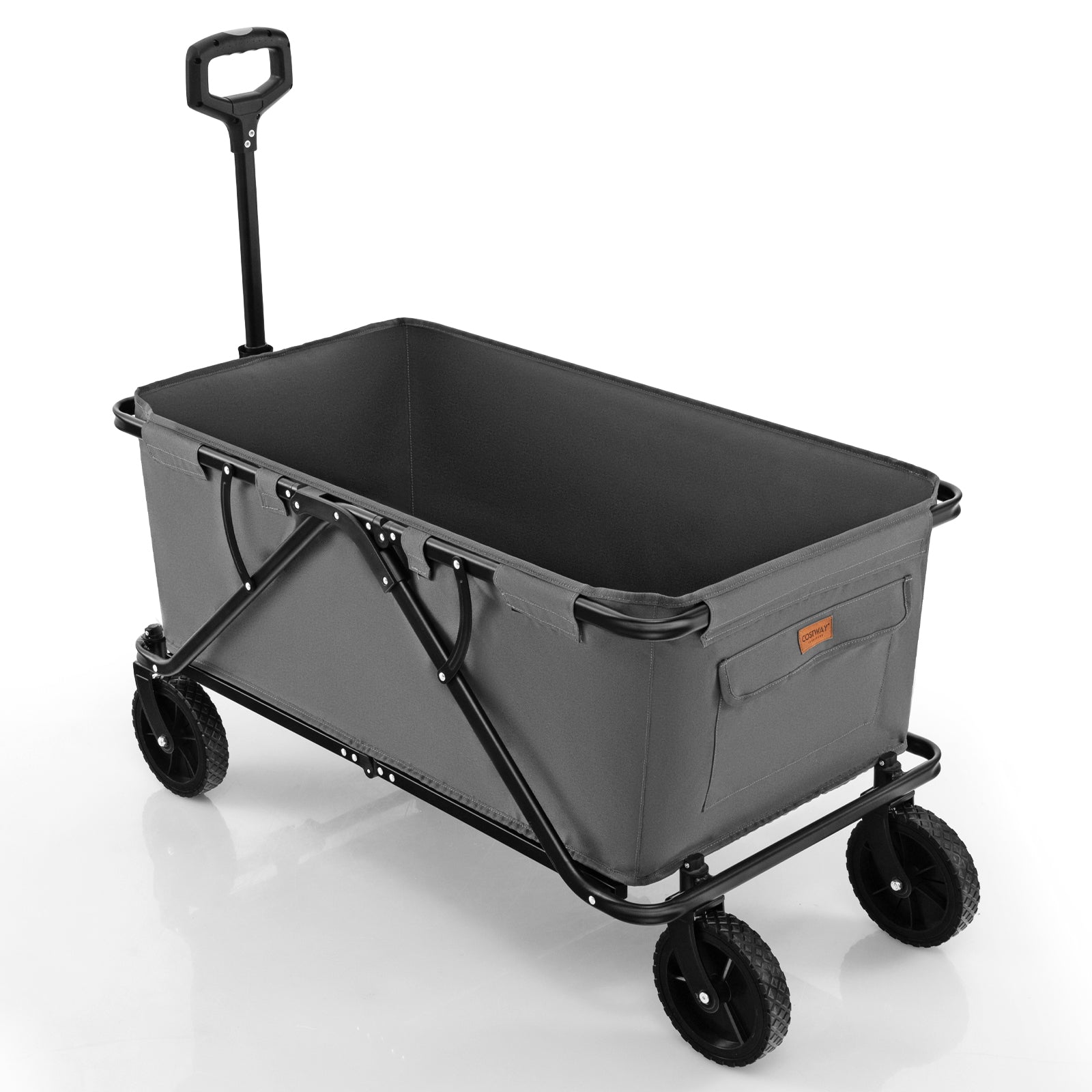 Collapsible Folding Wagon Cart with Adjustable Handlebar-Gray - Gray