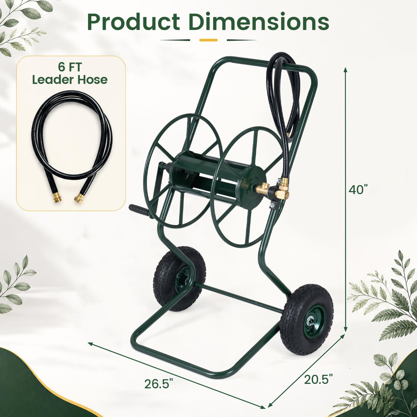Garden Hose Reel Cart with Pneumatic Tires - 300 FT Capacity