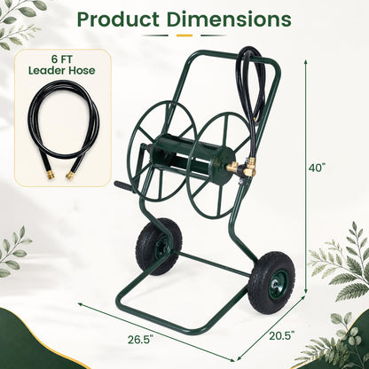 Garden Hose Reel Cart with Pneumatic Tires - 300 FT Capacity