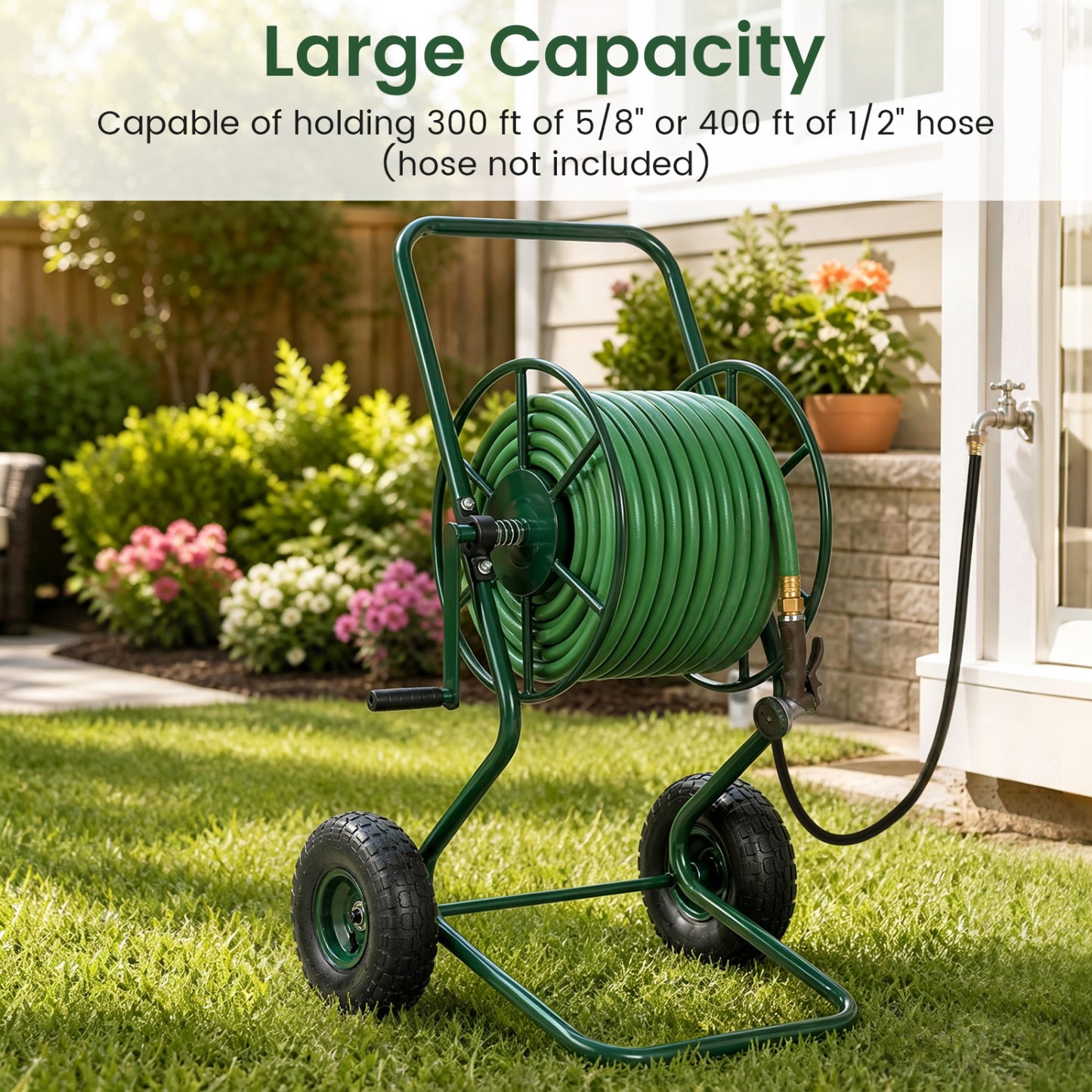 Garden Hose Reel Cart with Pneumatic Tires - 300 FT Capacity