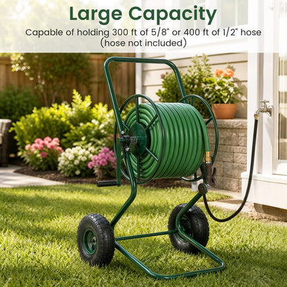 Garden Hose Reel Cart with Pneumatic Tires - 300 FT Capacity