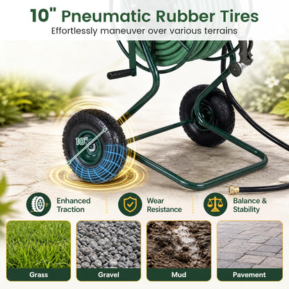 Garden Hose Reel Cart with Pneumatic Tires - 300 FT Capacity