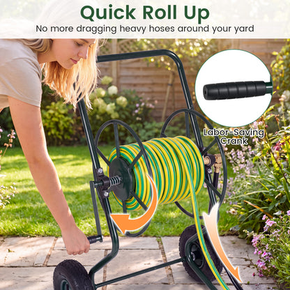 Garden Hose Reel Cart with Pneumatic Tires - 300 FT Capacity
