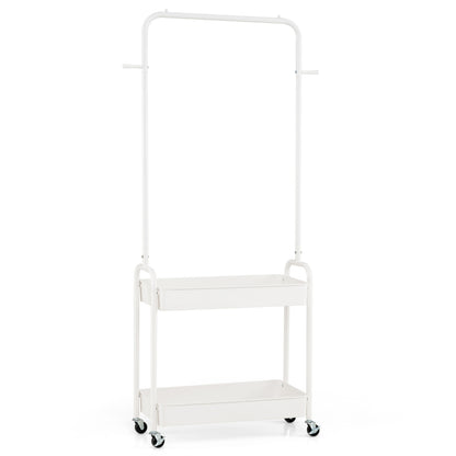 Heavy-Duty Laundry Cart with Hanging Rod and 2 Storage Baskets for Bedroom
